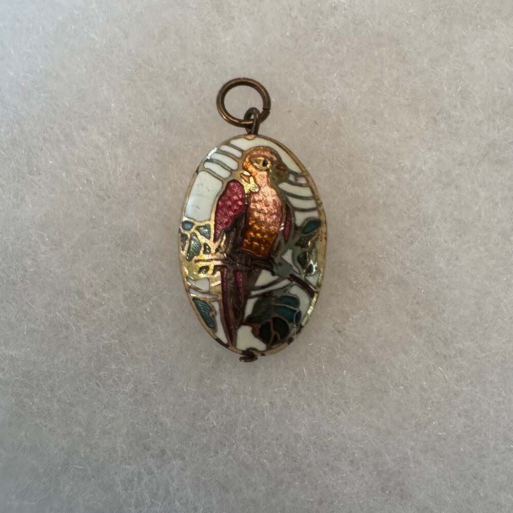 Vintage Cloisonné Bird Necklace, Double Sided